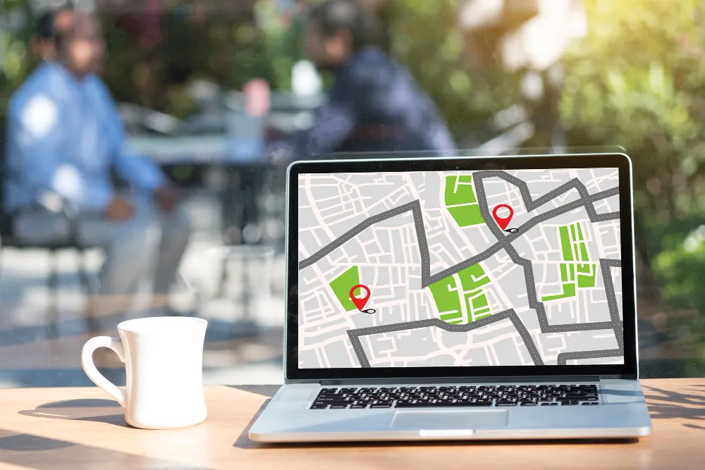 Local SEO on a map that is displayed on a laptop.