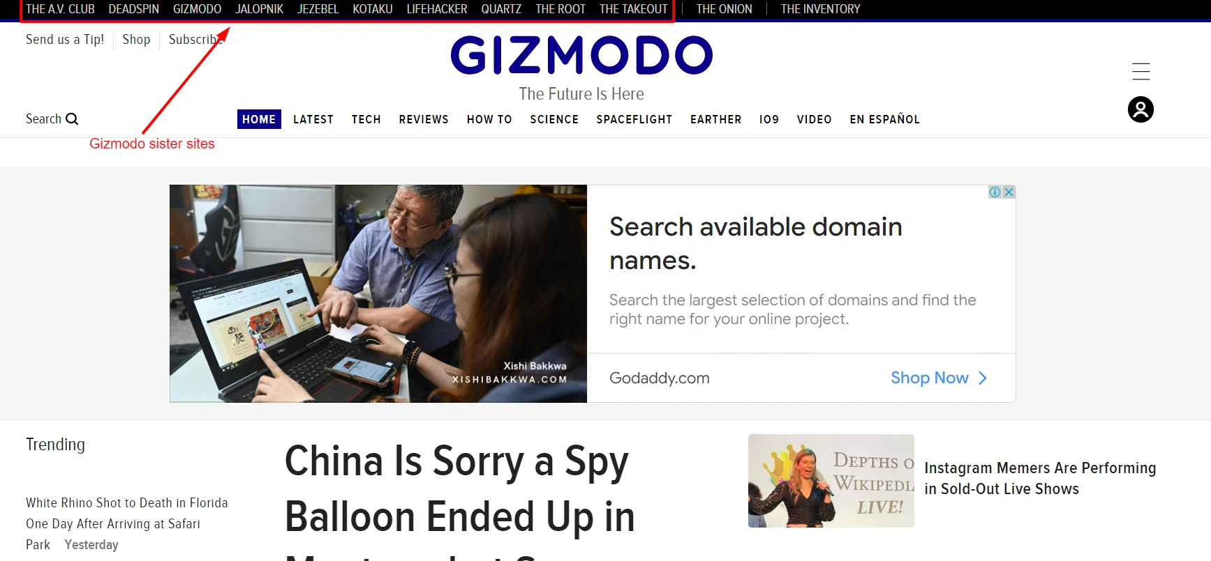 An example on how Gizmodo link multiple website