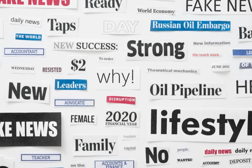 Newspaper cutouts used as a background for social media and press release