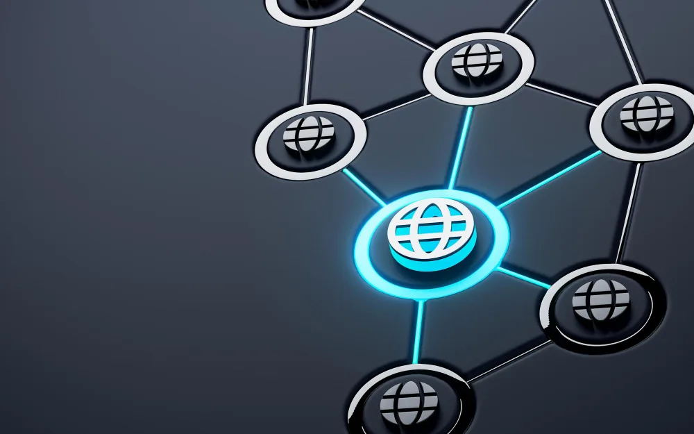 Digital SEO icons symbolizing Link Building on websites.